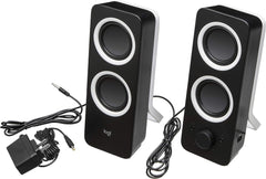 Logitech Z200 PC Speakers, Stereo Sound, 10 Watts Peak Power, 2 x 3.5mm Inputs, Headphone Jack, Adjustable Bass, Volume Controls, PC/TV/Smartphone/Tablet - Black