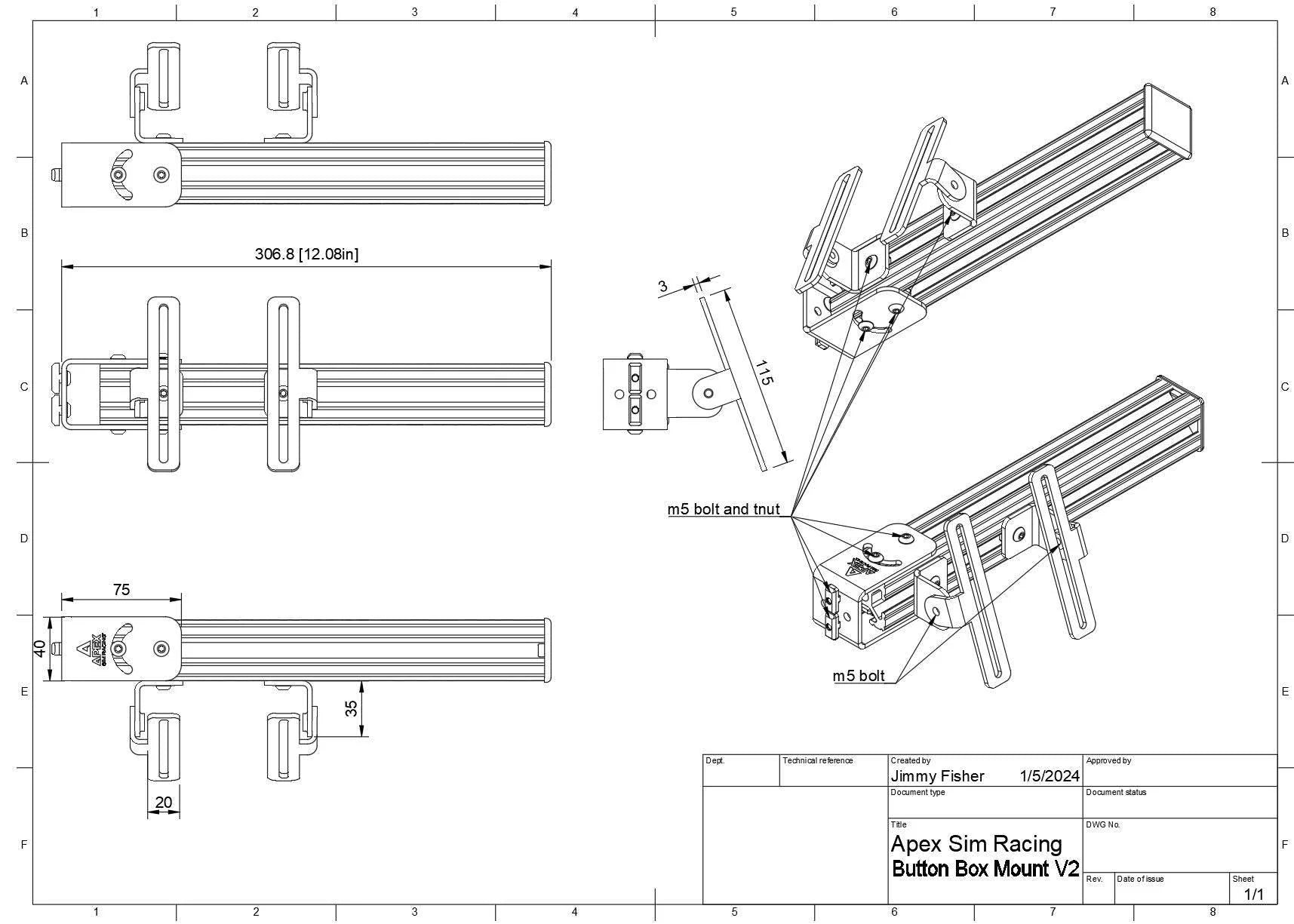 Button Box Mount V2 Apex Sim Racing