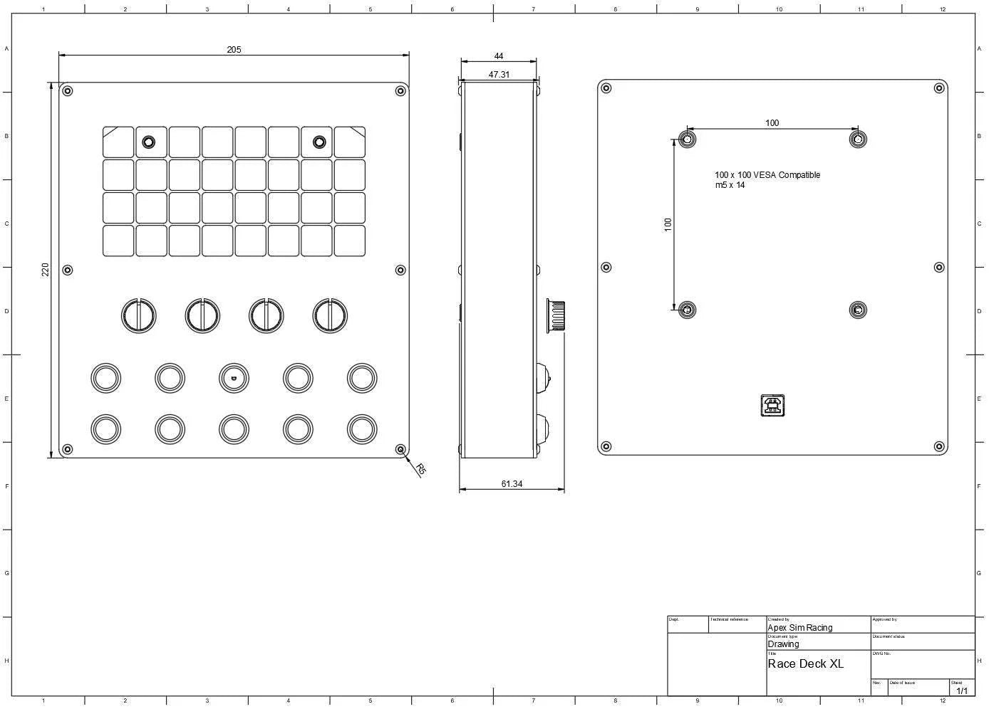Race Deck XL Button Box Apex Sim Racing